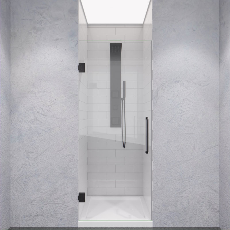 30 in. W x 72 in. H Pivot Frameless Shower Door with Clear Glass, Black