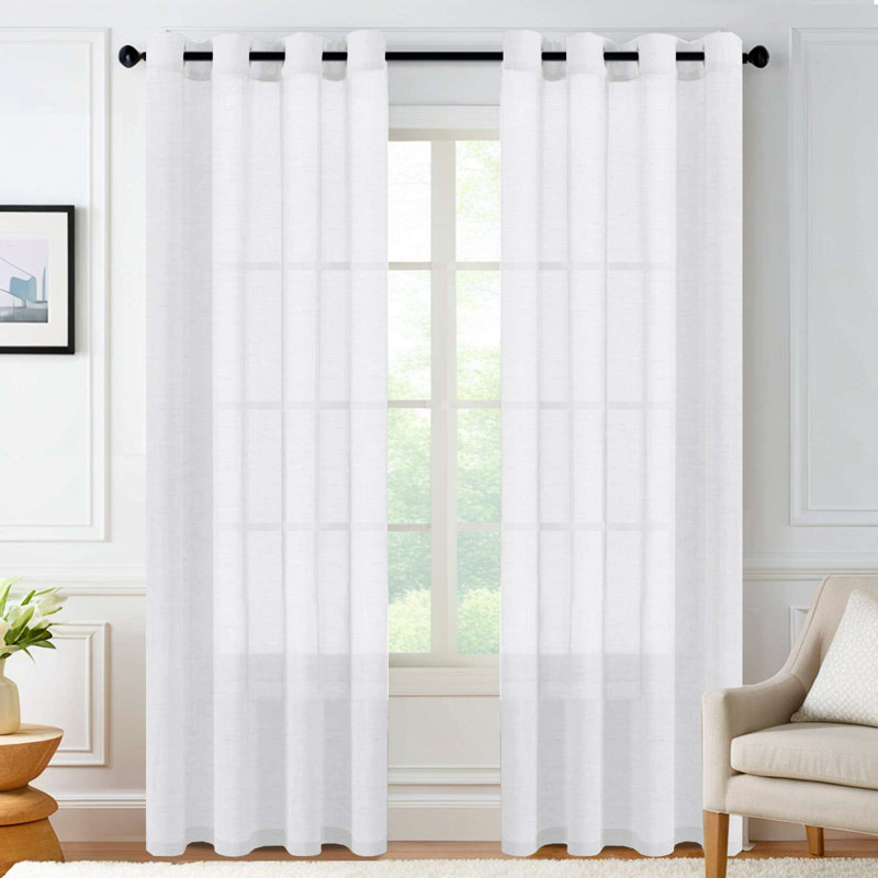 Linen Blended Textured Semi-Sheer Grommet Curtains - 37"/52" Widths Semi-Private & Light-Filtering Linen-Style Panels for Bedroom 