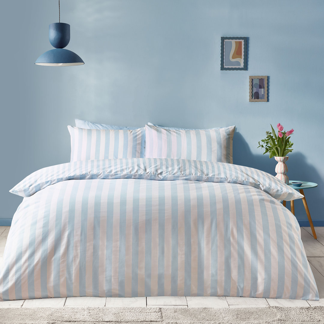 Sassy B Stripe Tease Reversible Double Duvet Cover Set with Pillowcases Blue - Image 4