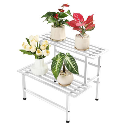 2-Tier Plant Stand, Heavy Duty Metal Frame, 240 Lbs Capacity, Indoor & Outdoor Use, Adjustable Feet, Easy Assembly by Arlmont & Co.