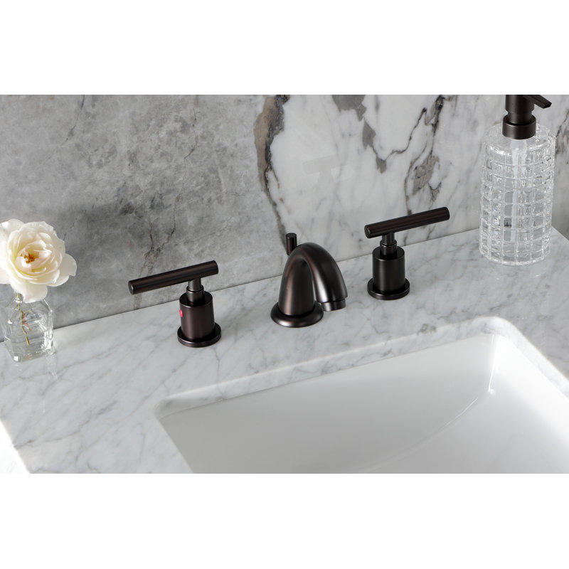 Kingston Brass Manhattan Two-Handle 3-Hole Deck Mount Widespread Bathroom Faucet with Retail Pop-Up Drain, Oil Rubbed Bronze