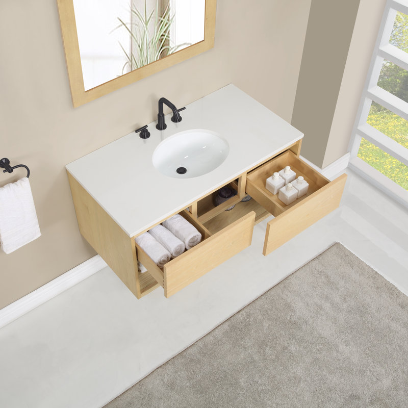 Redbridge 42'' Single Wall Mounted Bathroon Vanity with Quartz Top