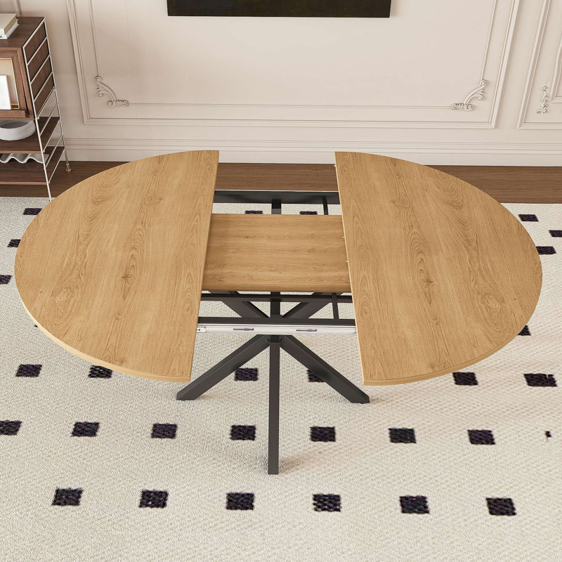 Table de salle à manger extensible ronde pour 2 à 6 personnes, table extensible avec base en acier au carbone, mobilier de salle à manger moderne peu encombrant