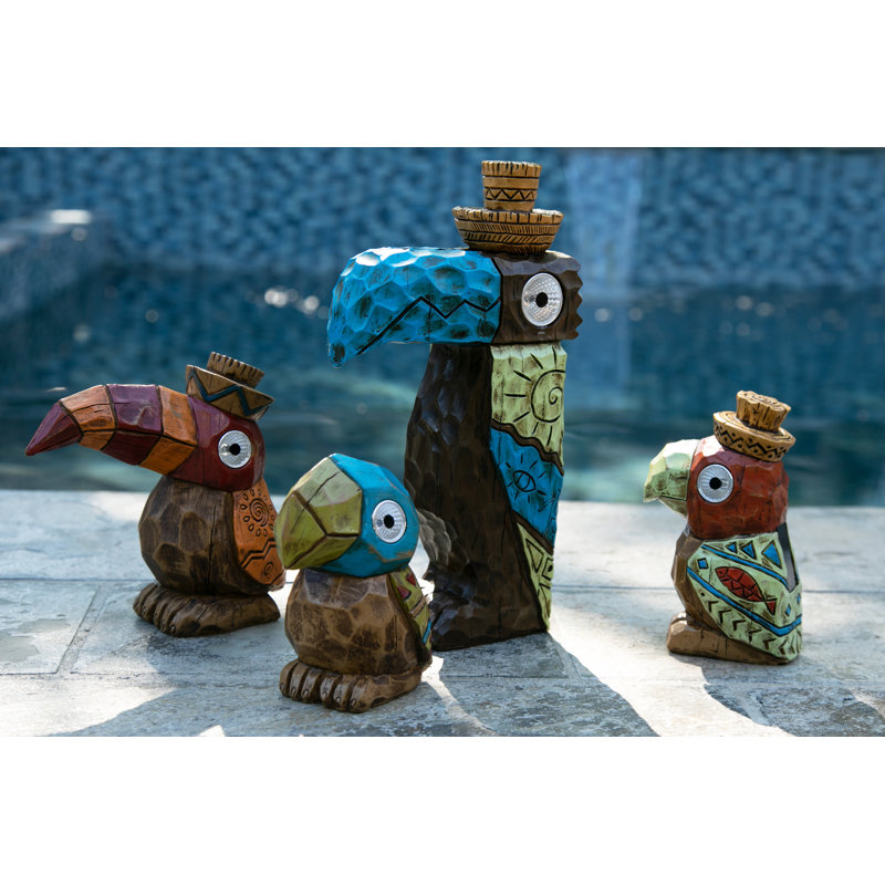 Solar Tiki Parrot Garden Statue with LED Eyes, 10 Inches