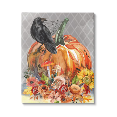 «Autumn Crow», citrouille botanique sur toile, impression