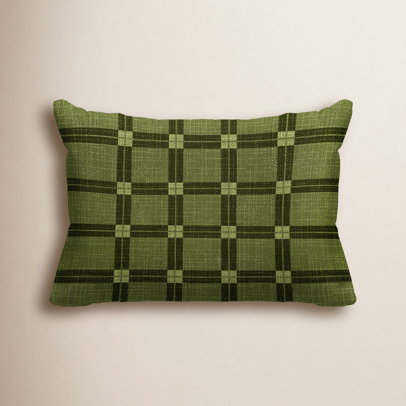 Plaid Outdoor Reversible Throw Pillow, Green, 14"H x 20"W