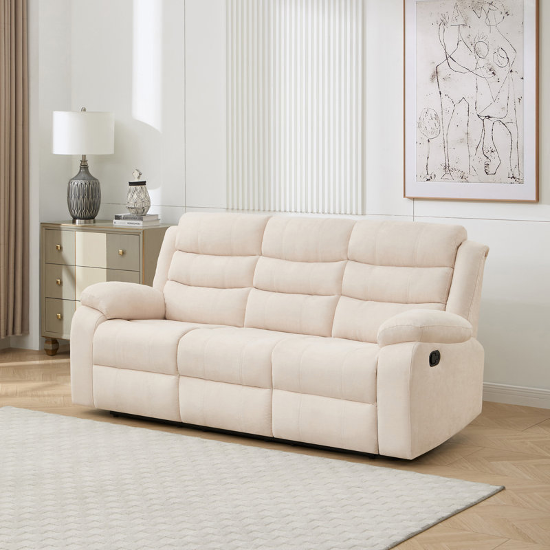 2 Piece Linen Reclining Living Room Set, 5 Seater, Beige