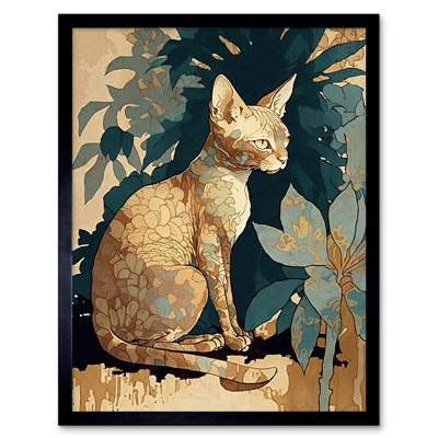 Devon Rex Cat With Flower Pattern Fur Modern - Single Picture Frame Print