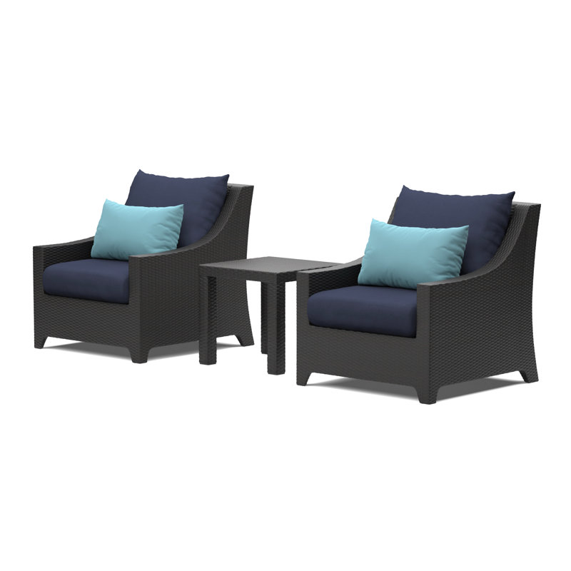 Fionnula 3 Piece Rattan Seating Group With Cushion Covers, Navy Blue Olefin