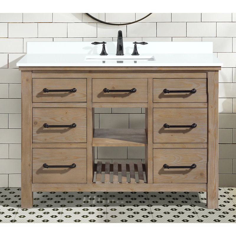 Lauren 48" Weathered Fir Bathroom Vanity with White Stone Countertop