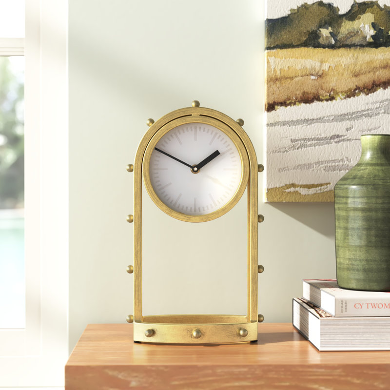 Reze Modern & Contemporary No Numbers Metal Quartz Movement / Crystal Tabletop Clock, Gold