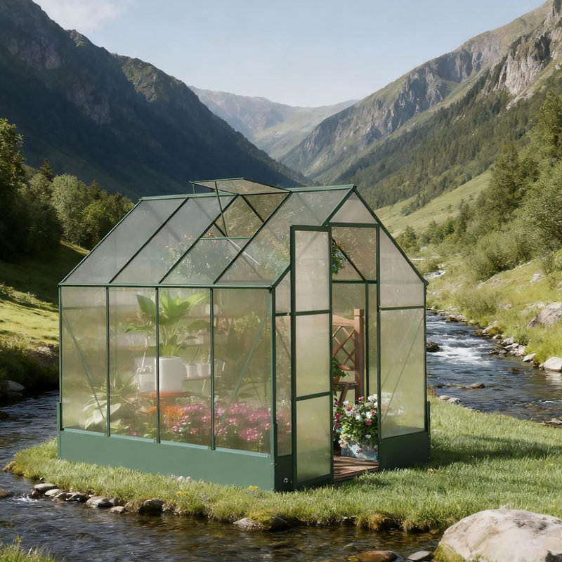 Serre en polycarbonate de 8 pi x 6 pi avec évent de toit et gouttière