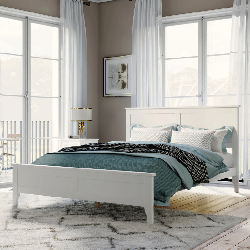 Base de lit plateforme avec tête et pied de lit améliorés - blanc, Blanc
