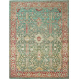 Hand Knotted Wool Oriental Area Rug in Light Gray/Red/Green/Yellow