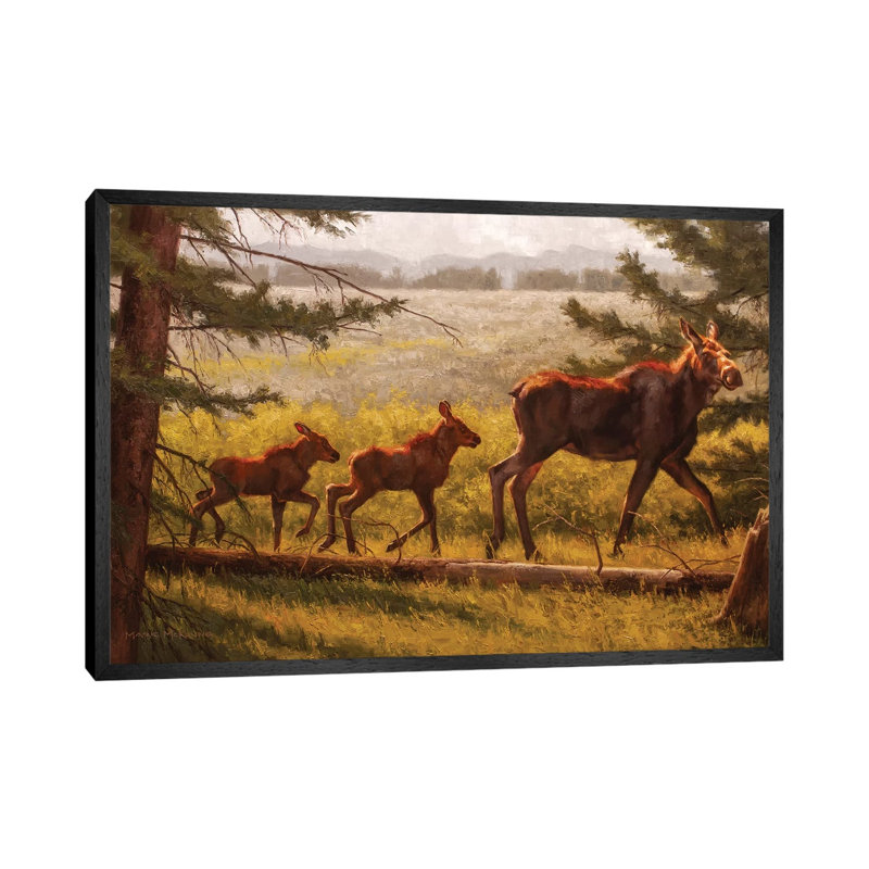 Double Caboose 1 Piece Painting on Canvas, 45.72cm H x 66.04cm W x 3.81cm D, Black Framed