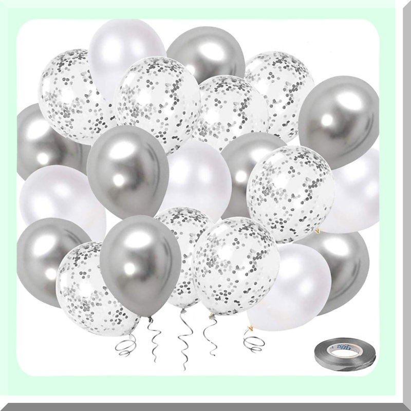 Silver and White Balloon Set for Party Decorations