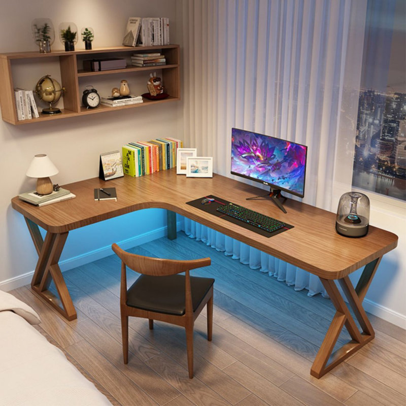 Bureaux en bois massif en L noyer, Retour à gauche, H 29,53 po x l 70,87 po x P 39,37 po