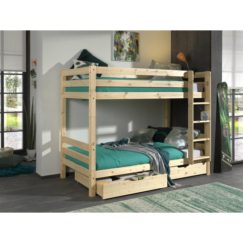 Pino Kids European Single (90 X 200cm) Bunk Bed with Drawers, Oak