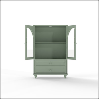 Mint Green Farmhouse Storage Cabinet with Arched Glass Door