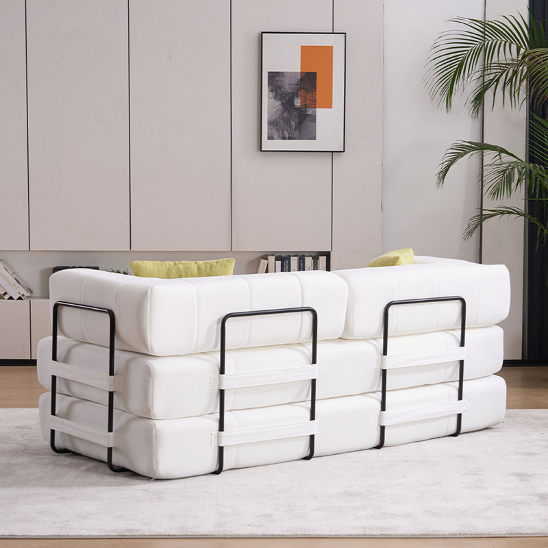 Boneless Folding Sofa Bed, 78.5" Convertible Couch Bed with 2 Pillows, Fold Out Couch, Foam Spring Floor Mattress, Futon Couch for Living Room, Office, Apartment