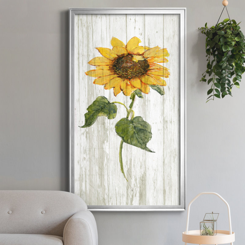Tournesol en automne II - peinture sur toile encadrée, H 22,5 po x l 42,5 po x P 1,5 po, Argent