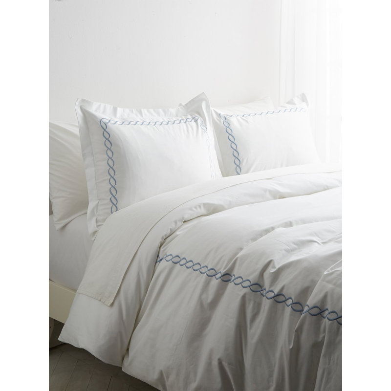 Avellana 100% Cotton Duvet Cover Set, Queen Duvet Cover + 2 Shams, Blue/White