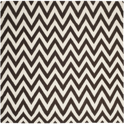 Rodgers Hand Woven Flat Weave Wool/Cotton Chevron Rug in Brown/Ivory