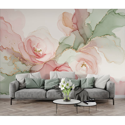Papier peint floral aquarelle en marbre Silk