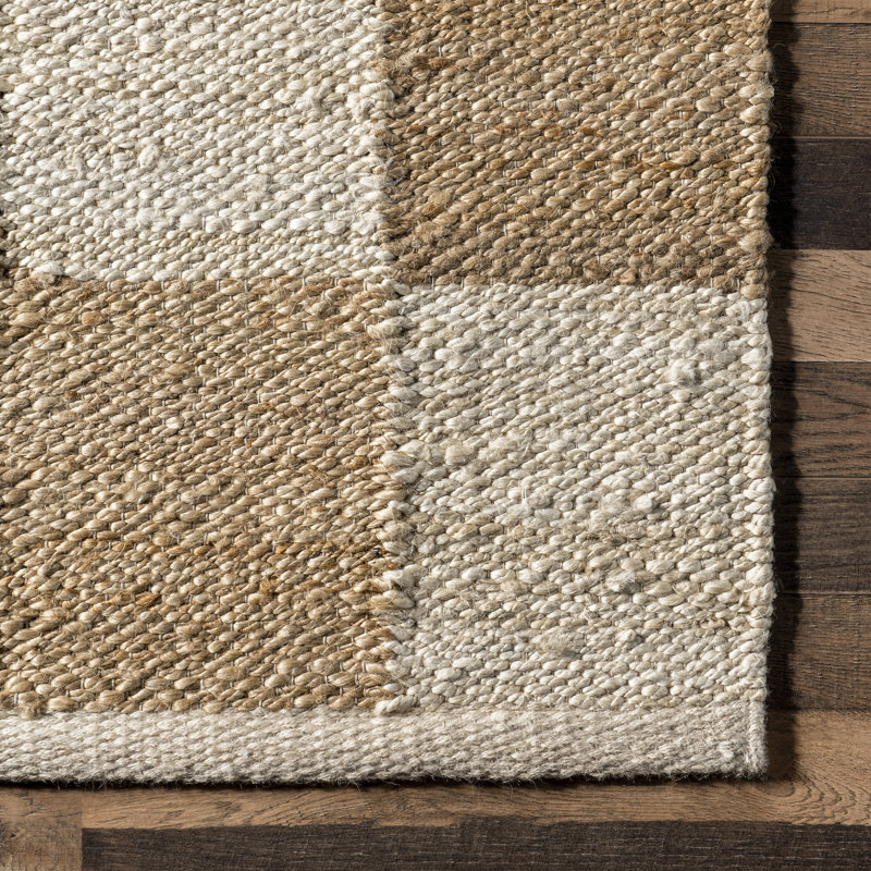 Tapis en jute à motif écossais Christana pour salle à manger, ivoire, Rectangle 4pi x 6 pi
