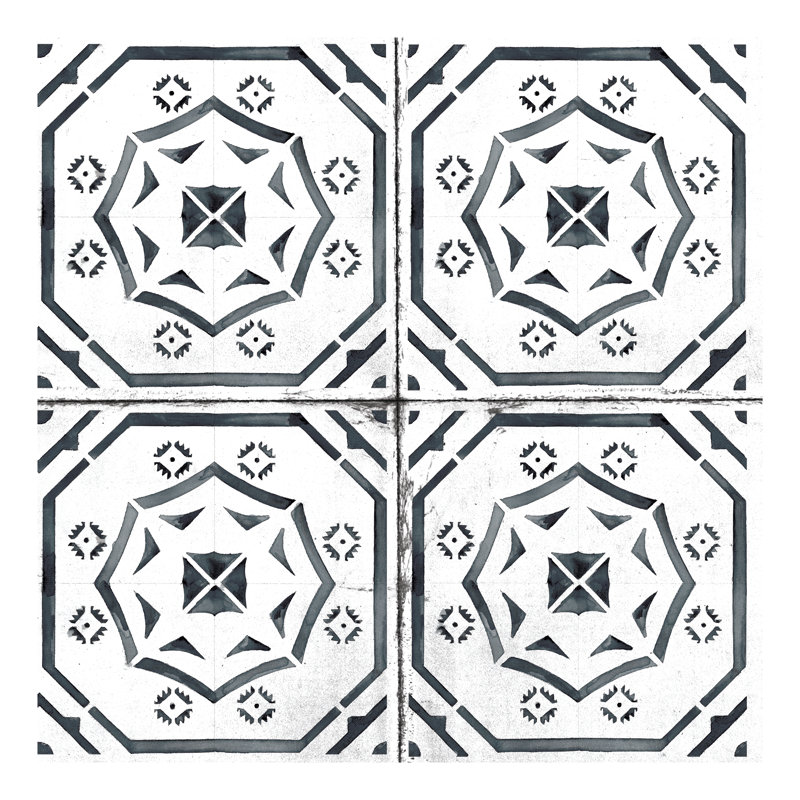 Geometric Tile Watercolour Pattern - Wrapped Canvas Print, 30cm H x 30cm W x 3.8cm D