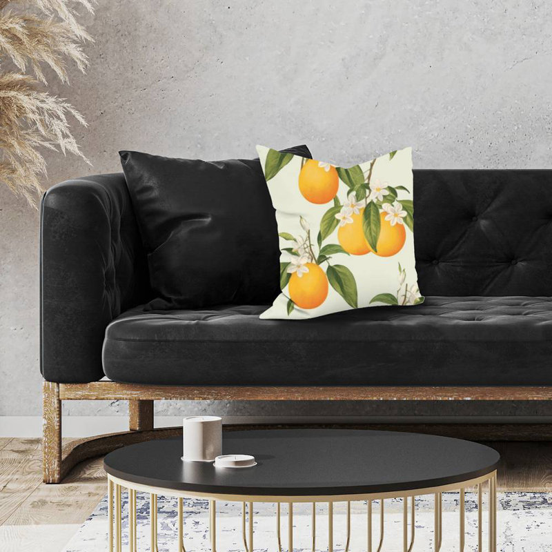 Suspended Oranges Minimalist Flowers Throw Pillow – Poly Twill Throw Pillow with Insert, Double-Sided Print