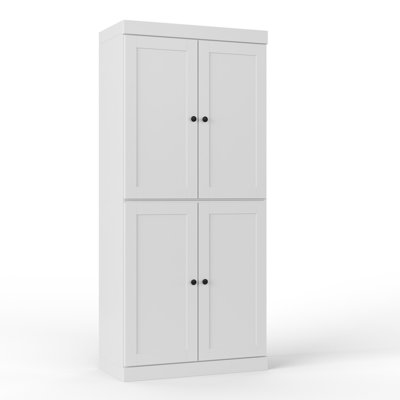 Garde-manger ou armoire de rangement 72 po à quatre portes et deux tiroirs en bois massif blanc