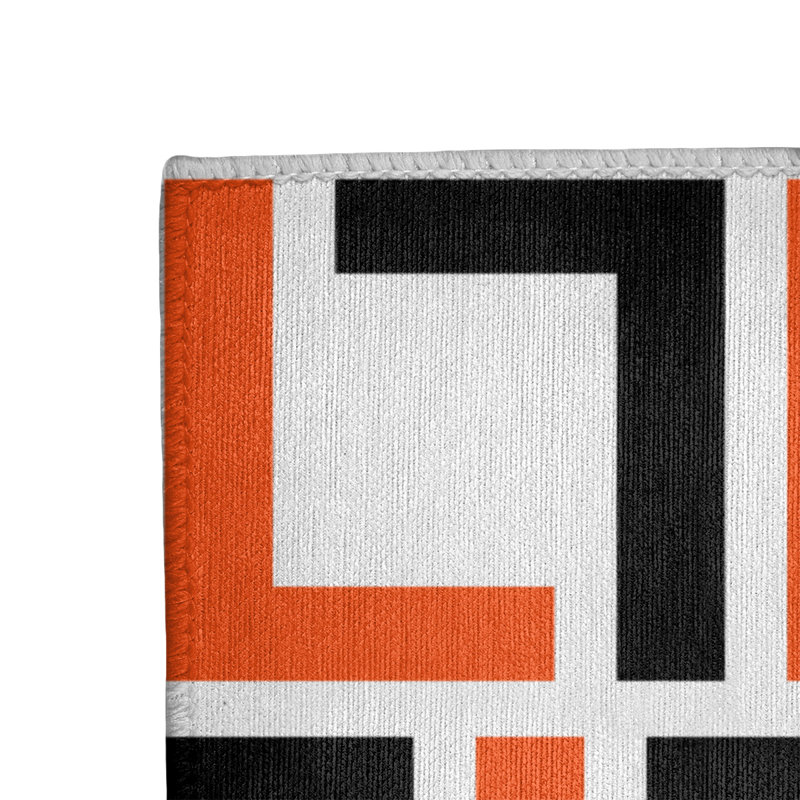 Tapis rond à motif géométrique orange / noir, Rectangle 9 pi x 12 pi