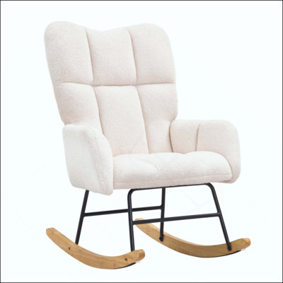 Chaise berçante pour chambre de bébé, chaise berçante berçante avec siège souple et dossier haut, tissu en peluche d'une capacité de poids de 250 lb, chaise berçante rembourrée pour chambre de bébé, chambre à coucher, salon