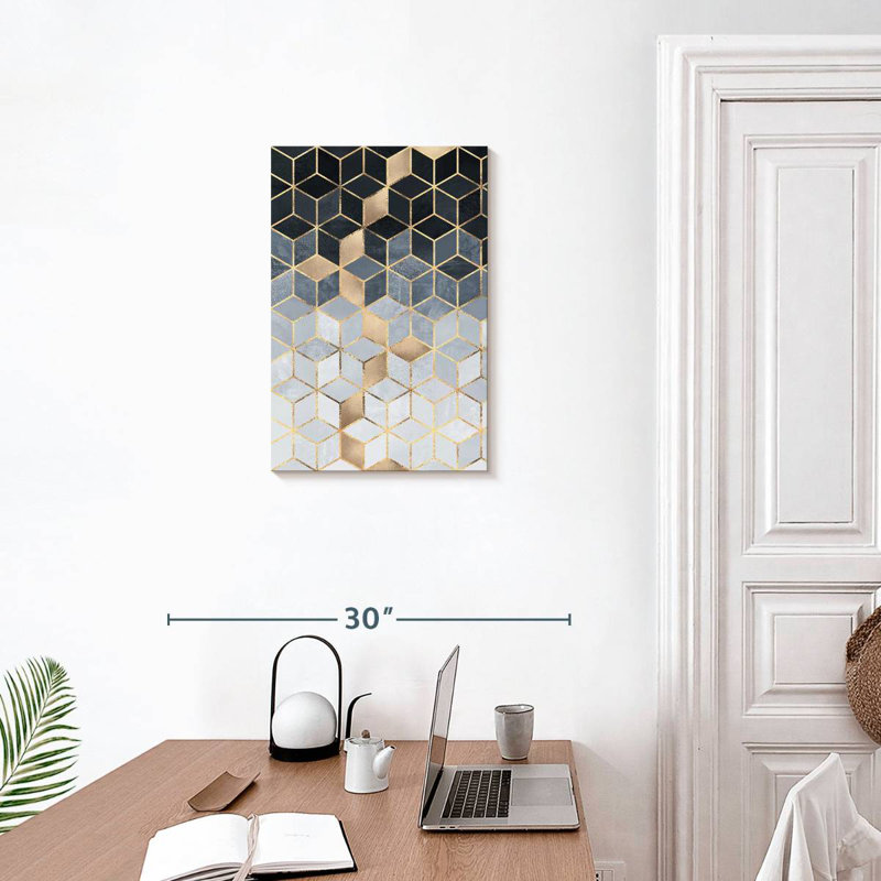 Avery Soft Blue Gradient Cubes Rectangular, 24" H x 16" W