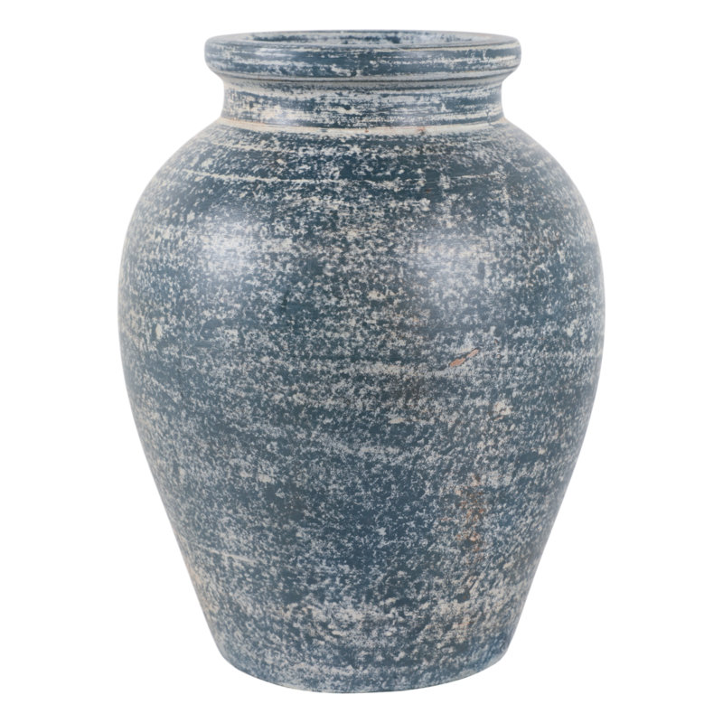 Élégant vase en terre cuite à fleurs avec finition patinée - forme classique parfaite pour la salle à manger - grand vase de table pour la décoration intérieure - bleu