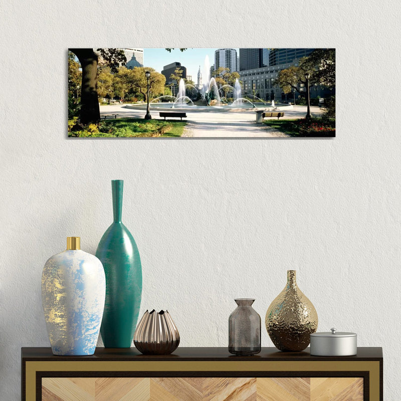 Fountain In A Park, Swann Memorial Fountain, Logan Circle, Philadelphia, Philadelphia County, Pennsylvania, USA by Panoramic Images - Wrapped Canvas Panoramic Print