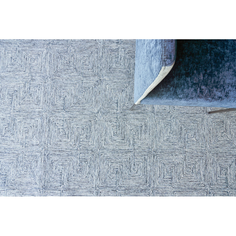 Caprice Geometric Handmade Tufted Area Rug, Rectangle 8' x 10', Blue/Ivory