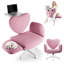 Office Chair with Laptop Tray, Criss Cross Chair with Flip Arms & Wheels, Ergonomic Cross Legged Office Chair, Gliter Fabric Wide Seat Reclining Desk Chair, for Work, Gliter Pink