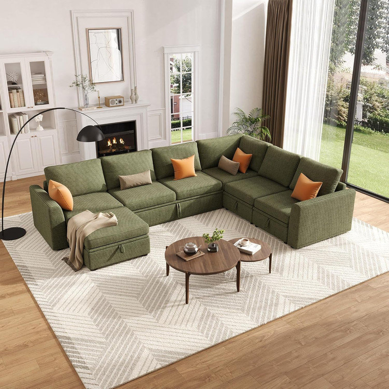 Ebern Designs L-Shaped Sectional Sleeper Sofa with Pull-Out Bed ...