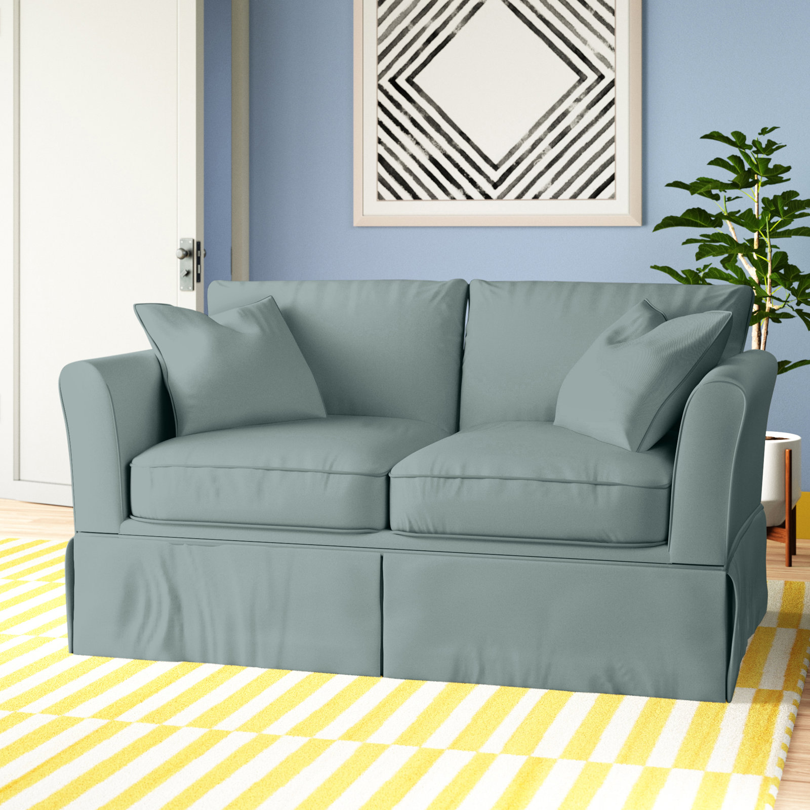 Shelby 63" Upholstered Loveseat, Canvas Spa Sunbrella® Canvas