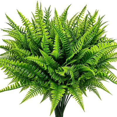 8 paquets de tiges de fougère artificielle Boston, 15,35 pouces de fausse fougère réaliste en plastique résistant aux rayons UV pour la décoration de patio intérieur et extérieur