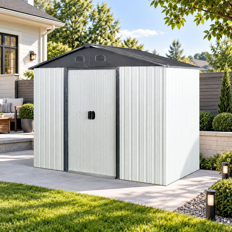 Remise de rangement extérieure 8 x 4 en métal blanc et noir