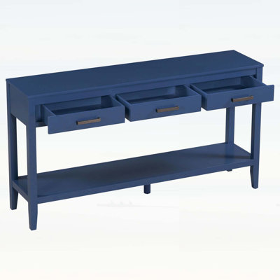 Farmhouse Entryway Table with 3 Drawers,Bottom Shelf,and Iron Handles