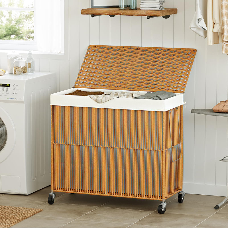 Natural Wicker Rolling Laundry Hamper with Removable Liner Bags