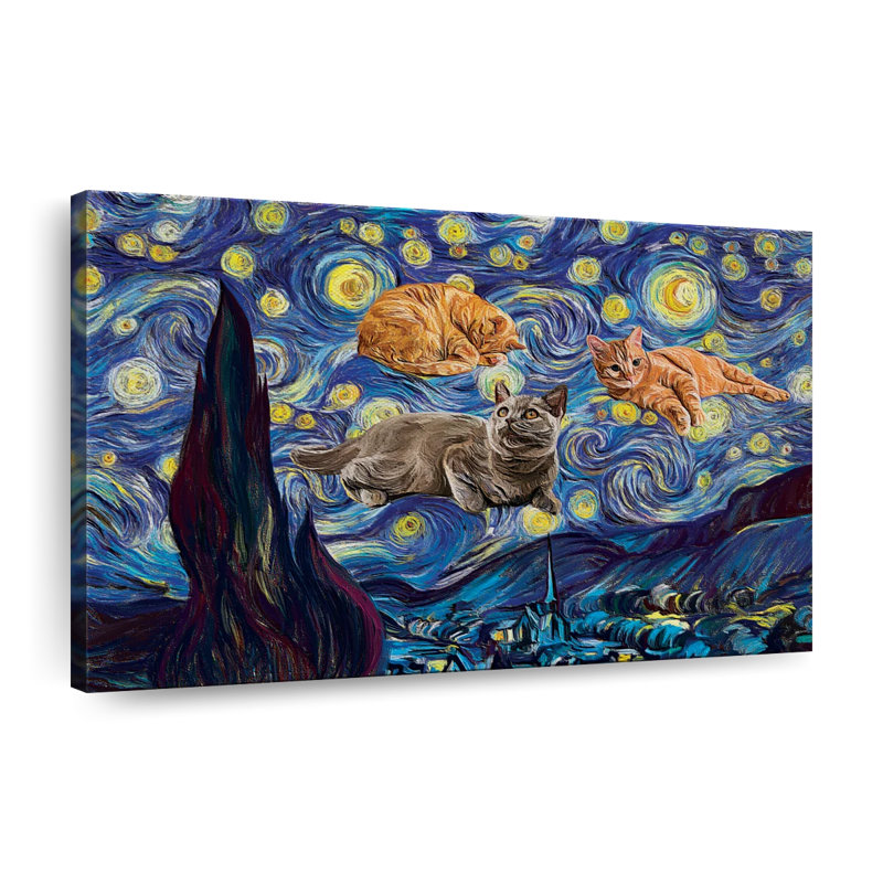 Lazy Cats Starry Night, H 8 po x l 12 po x P 1 po