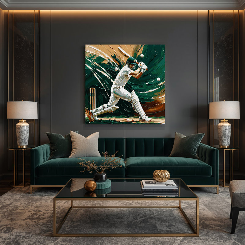 Sports, cricket vert, art mural sur toile, H 16 po x l 16 po