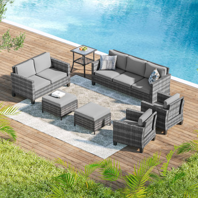 Ensemble de meubles en rotin 7 pièces avec table d'appoint et coussin 7 pièces PE
