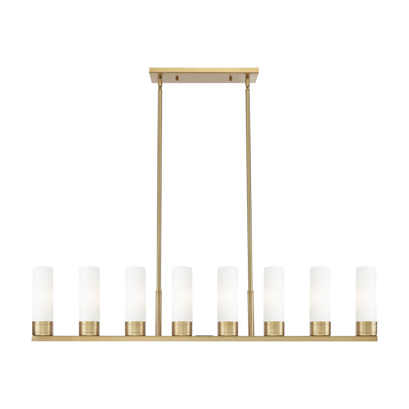 Luminaire suspendu 6 lumières avec abat-jour Scherer, Blanc, Laiton brossé