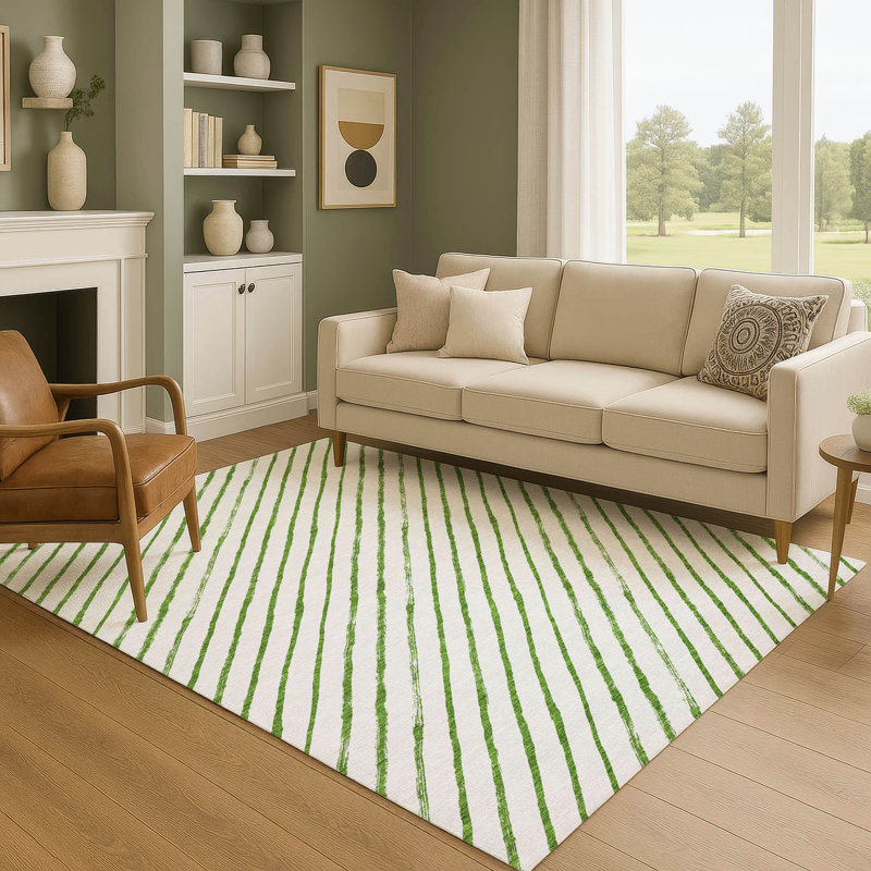 Premium Machine Washable Dockside AMF1819 Striped Holiday Rug, Rectangle 8' x 10'